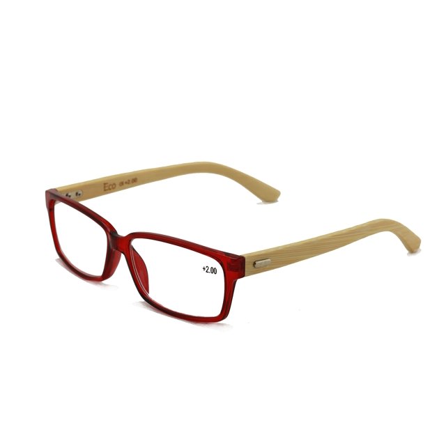 Vision World Genuine Bamboo Rectangular Reading Glasses Men Women Readers (Maroon, 2 x)
