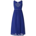 thumbnail image 2 of YUUMIN Robe de Fête Élégante en Mousseline Perlée pour Fille Sans Manches Froncée à Col en V Robe de Demoiselle d'Honneur Bleu 6, 2 of 5