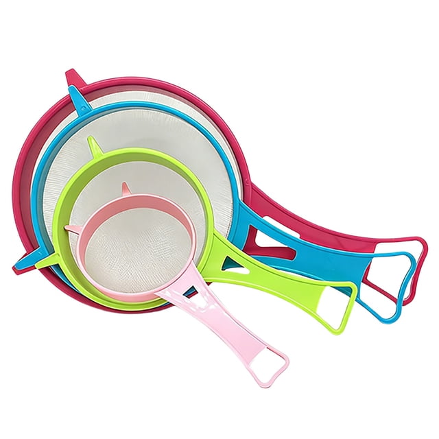 pdqouc 4-Pieces Plastic Mesh Strainer and Sifter Set, Multiple Sizes for Baking, Cooking, and Food Prep, Includes Fine Sieve for Flour and Powdered Sugar with Secure Grips