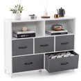 thumbnail image 1 of Costway Commode à 5 Tiroirs pour Chambre, Commode avec 2 Grands Bacs en Tissu, Blanc, 1 of 10