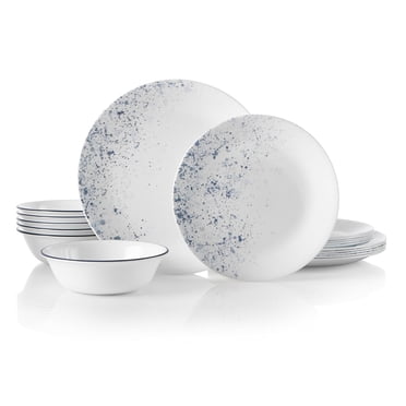 Corelle Vitrelle 18-Piece Service for 6 Dinnerware Set Triple Layer Glass and Chip Resistant, Lightweight Round Plates and Bowls Set, Indigo Speckle
