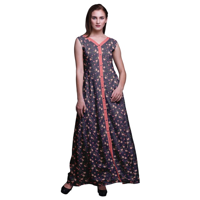 Bimba Floral Printed Front Slit Sleeveless Summer Spring Women Maxi PartyDress-X-Large