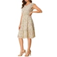 thumbnail image 4 of INSPIRE CHIC Robe Fleurie pour Femme Manches Volantées Col en V Smockée à Volants Robes Décontractées Abricot Foncé S, 4 of 7