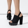 thumbnail image 4 of Womens Platform Chunky High Heel Slingback Sandals Fashion Mesh Knit Peep Open Toe Block Heeled Summer Shoes, 4 of 7