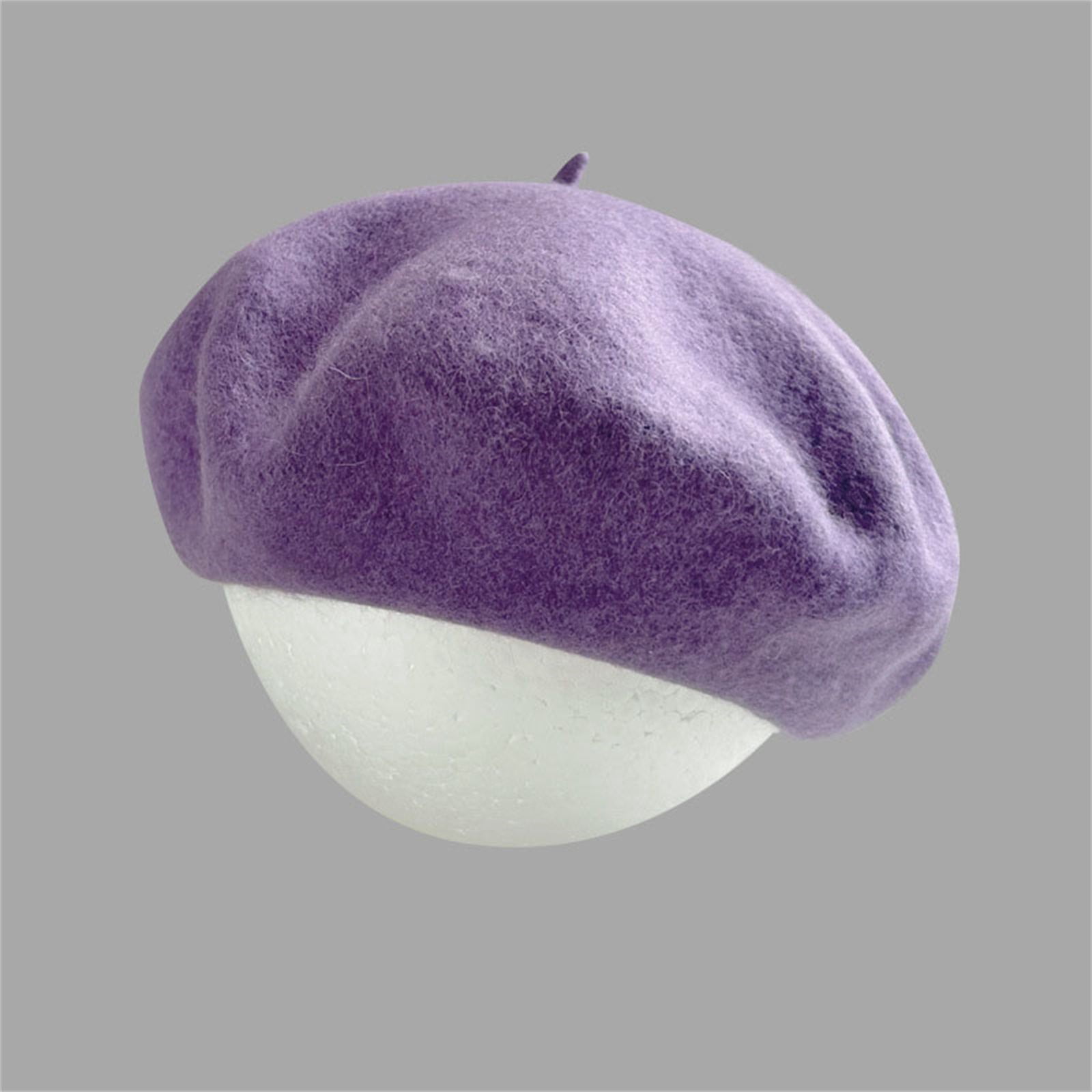 Solid Colou Caps Purple Berets Wool Beret Hat French Beret Cap Winter Artist Painter Hat ...
