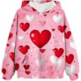 thumbnail image 1 of PMVFHDE Sweat à Capuche à Manches Longues pour Filles Adolescentes Imprimé Cœur Tenues de la Saint-Valentin Hauts Mignons pour Filles Chandails en Molleton Mode Rose, 3-4 Ans, 1 of 5