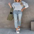 thumbnail image 4 of Solid Color Loose Fit Crew Neck Long Sleeve Sweatshirt for Women, 4 of 9