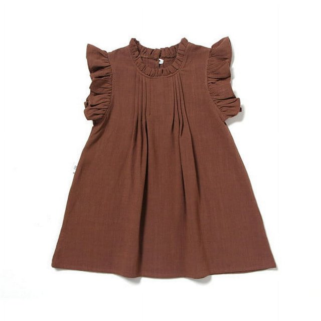 Toddler Kid Girls Solid Color Princess Dresses Sweet Ruffle Crew Neck Sleeveless Sundress Casual Clothes