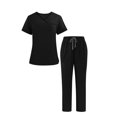thumbnail image 2 of Medical Uniforms, V-Neck Pocket Duty Shirt with Elastic Drawstring Waist Pants, Healthcare Work Scrubs Set, 2 of 9