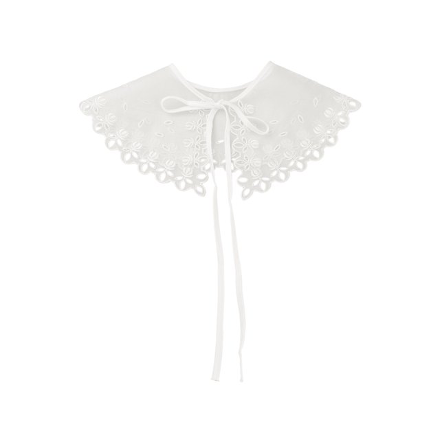 INSPIRE CHIC Detachable Fake Collar, Semi-Sheer Embroidery Mini Cape Neck Ruff for Blouse White-1(No Back Slit)