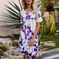 thumbnail image 1 of Pisexur Robe à Manches Courtes Col Rond Mode Femmes Été Manches Courtes Décontractée Robe Col Rond Confort Ample Ameublement Maison Couleur Col en V Plissé Polyvalente Robe Slim Femmes en Solde, 1 of 4