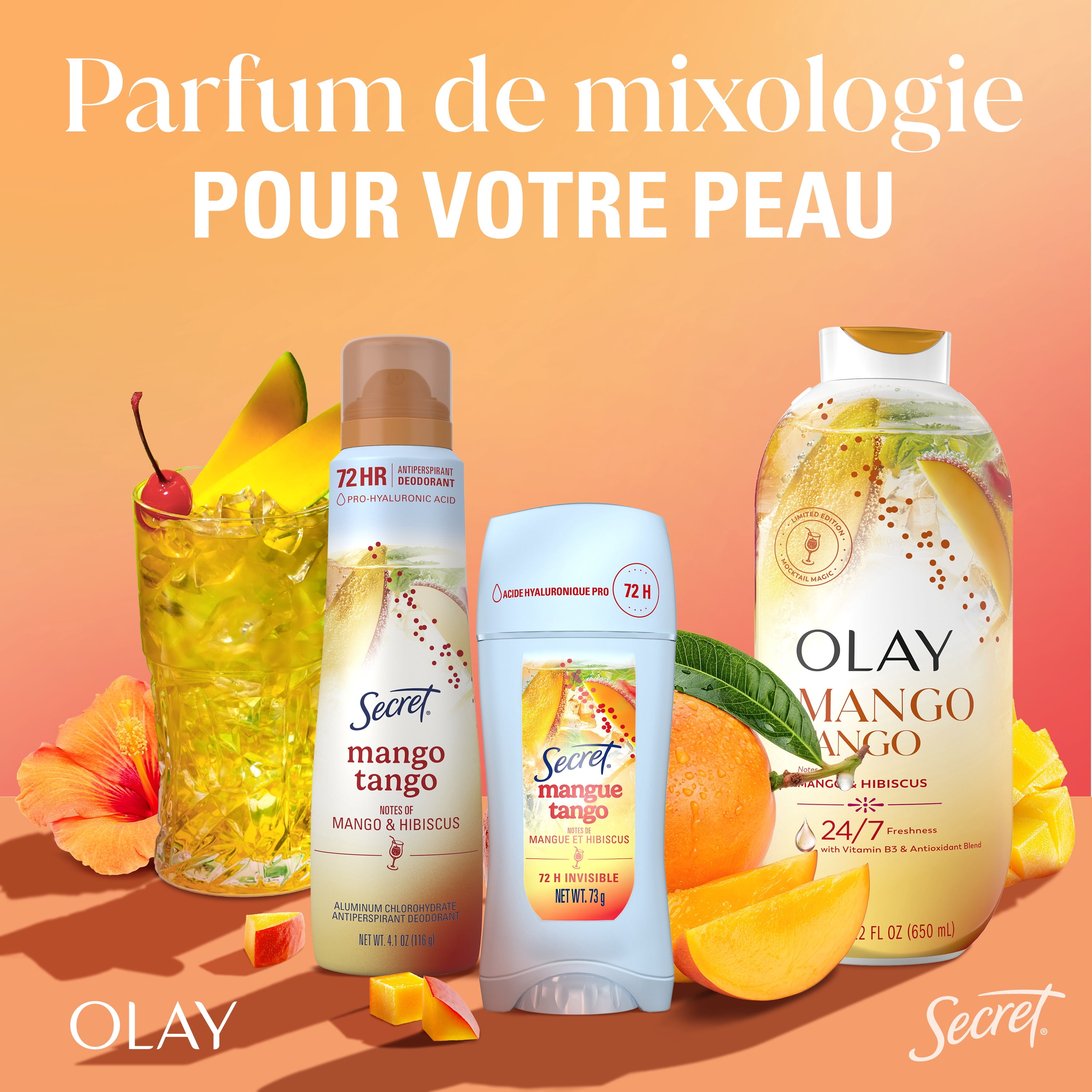 Antisudorifique et désodorisant pour femmes invisible en bâton Secret Fraîcheur, Mangue tango, 73 g