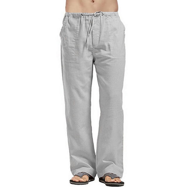 MAWCLOS Mens Pants Drawstring Trousers Solid Color Bottoms Leisure Summer Elastic Waist Loungewear Gray XXL