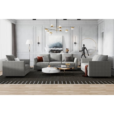 HONBAY Elegant Sofa, Loveseat & Chair 3 Piece Living Room Sofa Furniture Modular Sectional with Storage for Small Apartment and Living Room, Grey