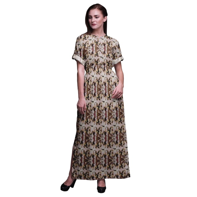 Bimba Rayon Abstract Tie-Dye Womens Printed Side Slit SummerDressLong Maxi Gown-Large