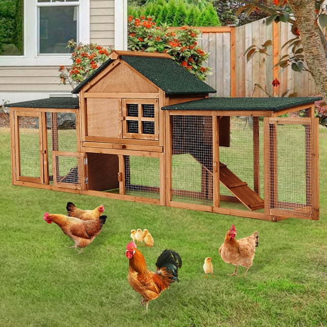AKDSteel 2-Tier Wooden Chicken Coop with Run – Outdoor Waterproof Hen House, Double Doors, Removable Tray & Spacious Nesting Box for Garden or Backyard