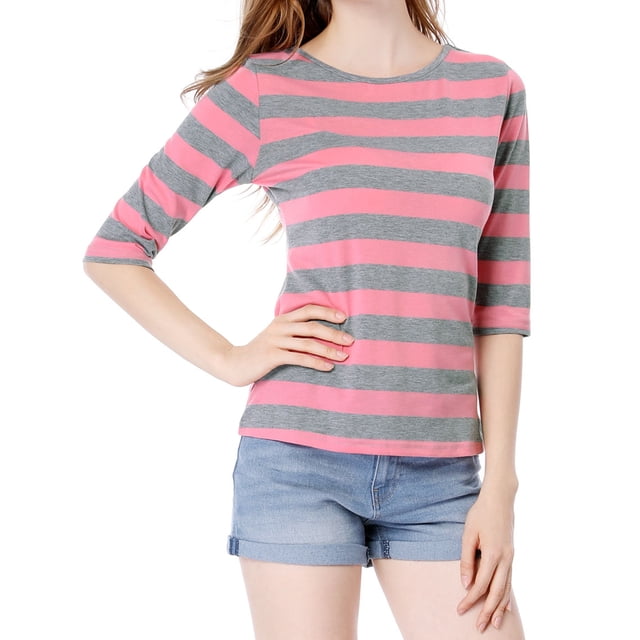 INSPIRE CHIC T-Shirt Décontracté Imprimé pour Femmes à Manches au Coude et Col Rond
