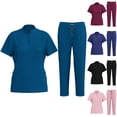 thumbnail image 1 of Sentmoon Plus Size Two Piece Sets for Women Short Sleeve Crew Neck Tunic Women's Solid Color Pocket With Elastic Drawstring Waist Long Pants Dry Cleaning Hand Clothes Nurse Clothes Set Suit, 1 of 8