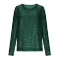 thumbnail image 4 of Haut à Paillettes de Célébration à Manches Longues à Col Rond pour – Chemise Décontractée Prête pour les Fêtes avec T-Shirts Scintillants pour Femmes Vert P, 4 of 5