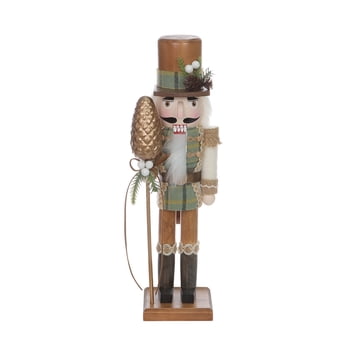 HOLIDAY TIME Figurine casse-noisette en bois 15 pouces,70% Bois 15% Polyester 10% PP 5% Pomme de pin décoration de Noël casse-noisette