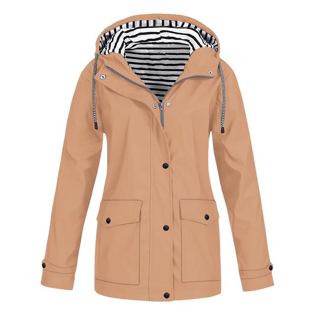 NARABB Women Casaul Solid Jackets Outdoor Plus Size Drawstring Zipper Hooded Raincoat Windproof Tops Coat With Pocket