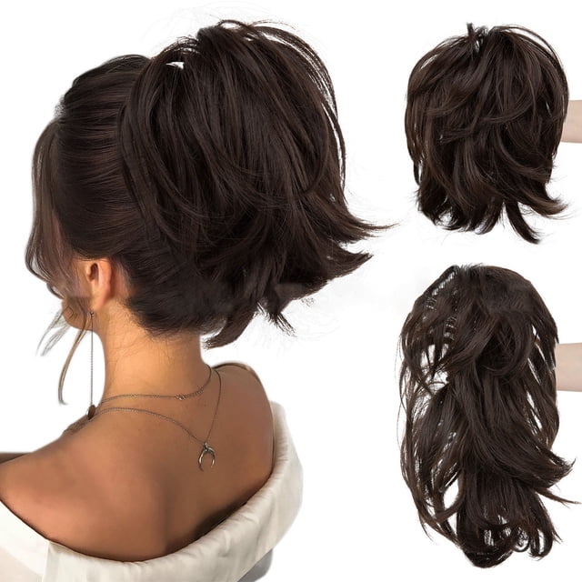Pièce de Cheveux Chignon Décoiffé à Clip dans Extension de Queue de Cheval avec Fil Flexible pour Femmes Cheveux Humains Naturels Lisses Chignon