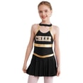 thumbnail image 1 of vastwit Tenue d'Uniforme de Cheerleading pour Filles Sans Manches Robe à Imprimé de Lettres Costume de Performance de Danse Noir 10, 1 of 7