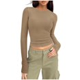 thumbnail image 2 of AherBiu Haut de Sortie pour Femmes, Chandails à Manches Longues, Col Ras du Cou, Basique, Hauts Courts d'Automne, Décontracté, Coupe Ajustée, Mode, 2024, Chemisiers, 2 of 6
