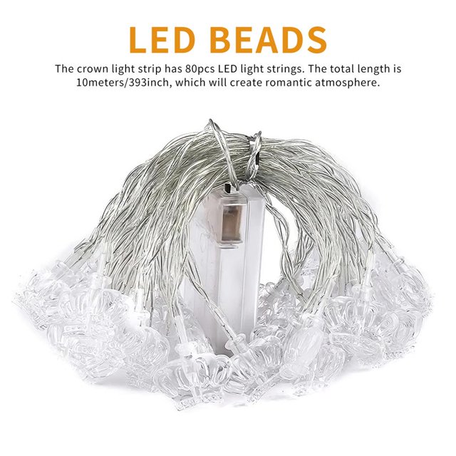 Photo Crown Light String LED Photo Crown Light String Warm White Light Wall Crown Light String with 80pcs LED Beads Battery Box for Festival Party