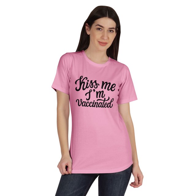 Inkmeso Embrasse-Moi Je Suis Vaccinée T-shirt Drôle Pro-Vaccin à Col Rond pour Femmes-9n