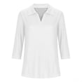 thumbnail image 4 of Hot6sl Économies d'Été Liquidation Blouse & Chemise à Manches Courtes Col Rabattu, T-Shirt Assorti pour Femmes Col en V Col Rabattu Manches 3/4, Haut en polyester pour Femmes Blanc, 2TG, 4 of 8