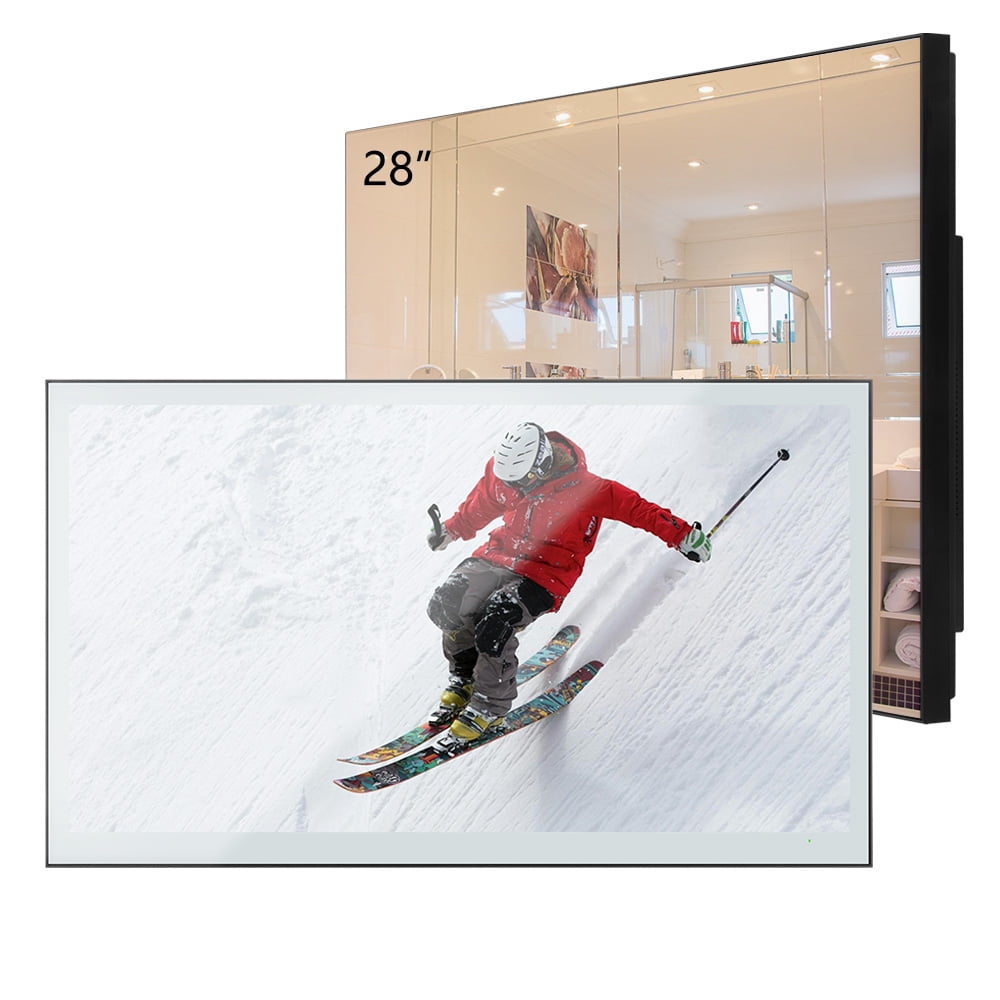 Elecsung 28" Smart Mirror Google System 4K Waterproof IP66 Bathroom Television, Bathtub Use Vanishing Wall-Mounted Mirror TV