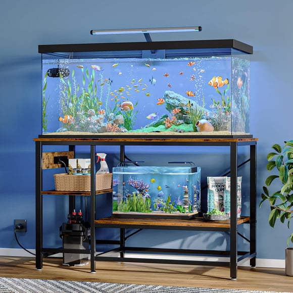 Bestier 55 Gallon Fish Tank Stand with Power Outlets, 3-Tier Heavy Duty Metal Aquarium Stand Reversible Storage Shelf