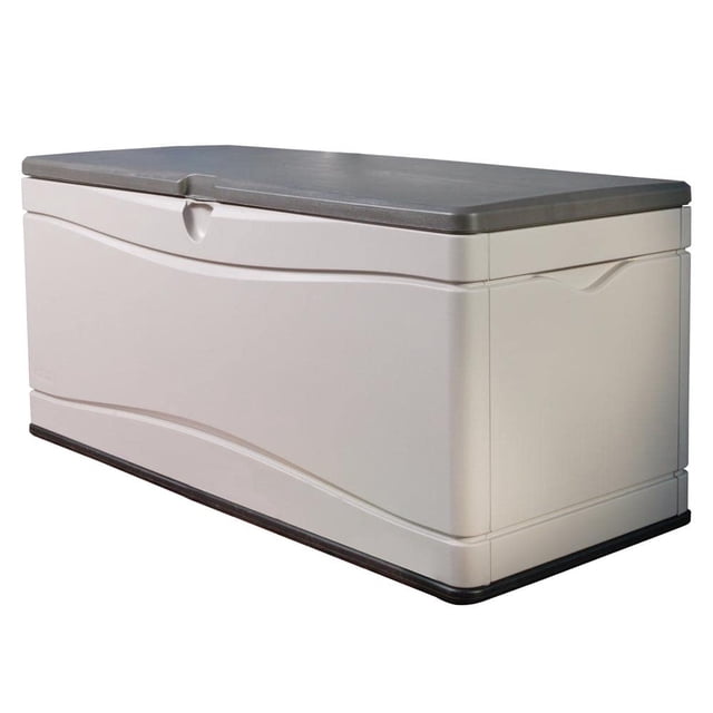 Lifetime 60012 Coffre de Terrasse Extra Grand d'Une Capacité de 130 Gallons, Présenté en Couleurs Sable du Désert et Brun. la Boîte Présente une construction en Résine durable avec un Couvercle Plat et un design Subtil de Vague sur les Côtés, Convient au Rangement Extérieur de Coussins de patio, d'Outils de Jardinage Ou d'Accessoires de Piscine.