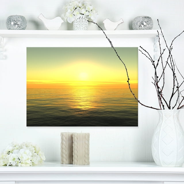 Brilliant Yellow Sunrise over Waters - Beach Photo Canvas Print