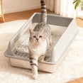 thumbnail image 2 of Grey Grey Stainless Steel Cat Litter Box Semi Enclosed Top Entry Design High Sided To Prevent Scatter For Large Cats Or Obese Pets Easy To Clean, 2 of 6