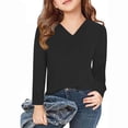 thumbnail image 2 of vdgthytj Toddler Boys Girls Long Sleeve T-Shirts Kids V Neck Solid Color Color Basic Tops Fall Spring Outfit Blouse, 2 of 5