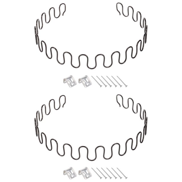 Unique Bargains 2Sets Upholstery Spring Replacement Kits, 33.46-inch sagging cushions repair kit with clips and nails for furniture. Includes two black wavy springs made of spring steel and iron, four silver mounting clips, and twelve nails. Designed for repairing sagging cushions in sofas, chairs, recliners, and car seats. Springs measure 33.46 x 1.89 x 0.16 inches (L*W*T).
