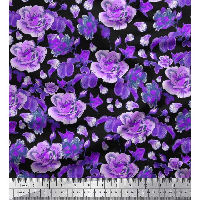 Soimoi Purple Cotton Voile Fabric Leaves & Floral Fabric Prints by Yard 42 Inch Wide