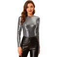 thumbnail image 1 of INSPIRE CHIC Haut Brillant d'Halloween pour Femme à Manches Longues, Col Rond, Coupe Régulière, Blouse de Soirée Scintillante, TP Noir Argent, 1 of 1