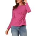 thumbnail image 1 of INSPIRE CHIC Women's Round Neck Front Twist Long Sleeve Blouse Tops, 1 of 5