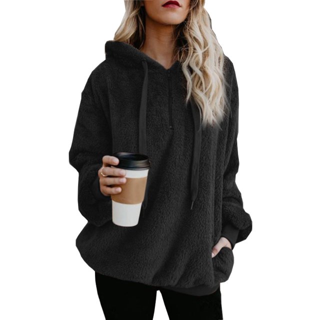 Sweat à Capuche Sherpa en Peluche pour Femmes, Pull à Fermeture Éclair en Polaire