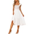 thumbnail image 2 of INSPIRE CHIC Women's Sundress Square Neck Ruffle Tiered Boho Midi Dress M White, 2 of 6