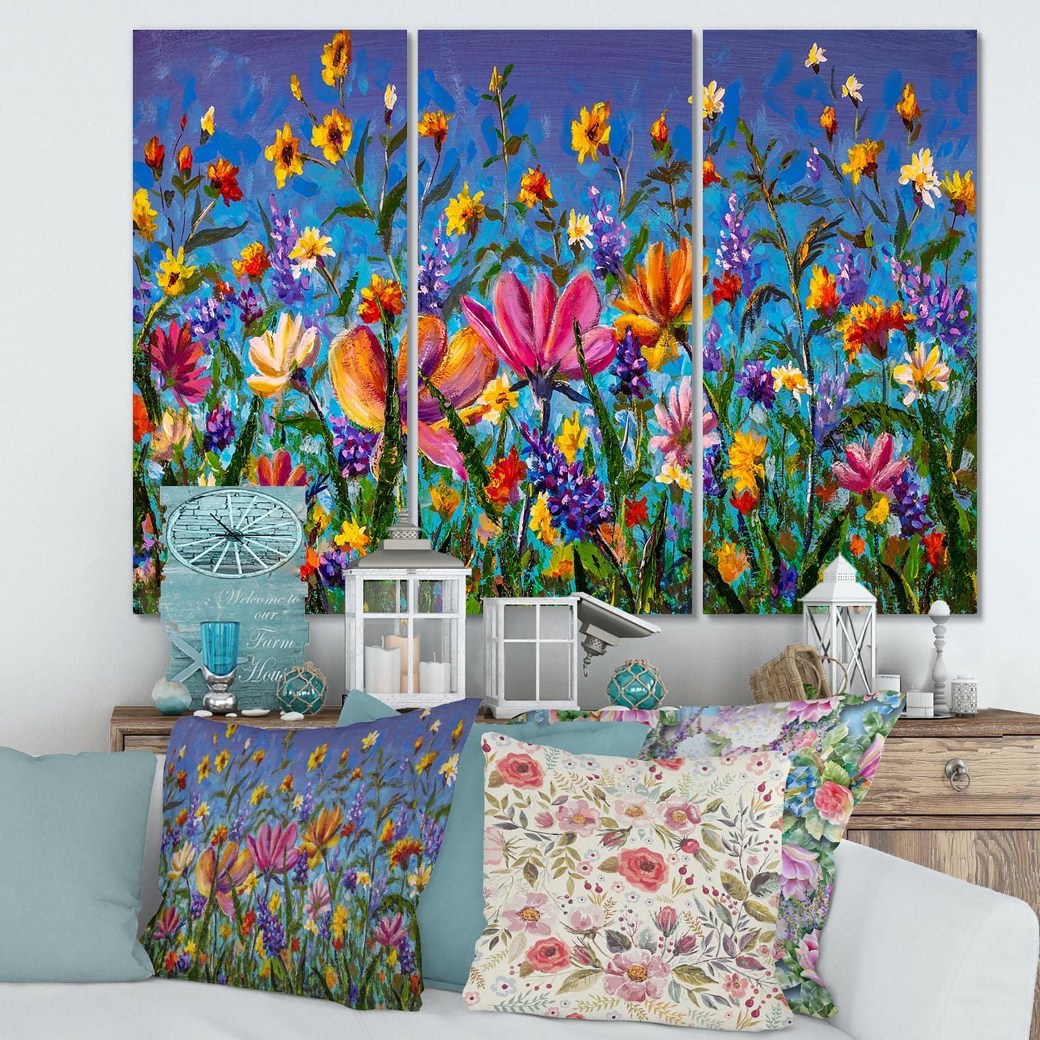 Designart Marguerites et fleurs sauvages dans le champ de jardin d'été I Art mural sur toile