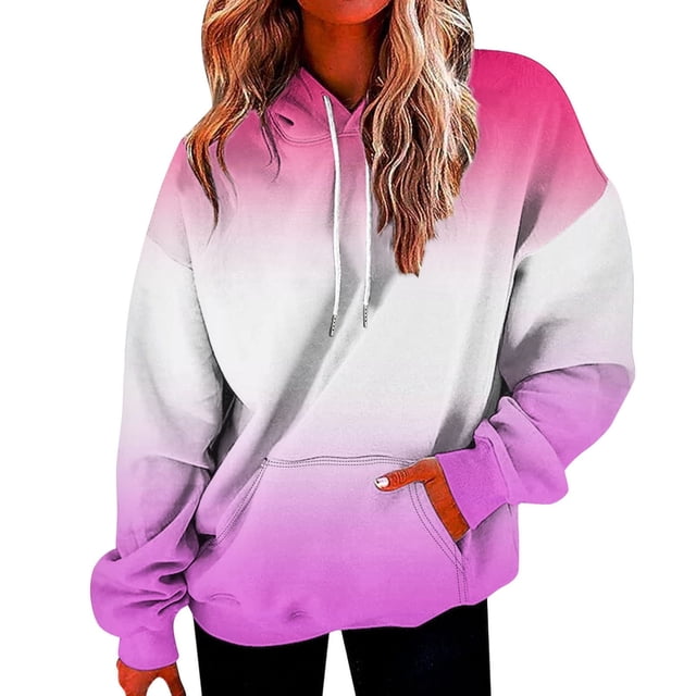 Timegard Chandails Molletonnés pour Femmes Grande Taille, Chandails à Capuchon à Fermeture Éclair, Chandail à Enfiler, Couleur Dégradée, Automne, Décontracté, Coupe Ample