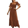 thumbnail image 2 of SMihono Robe Bohème d'Été pour Femmes Grande Taille Mode Décontractée d'Été Col Carré Uni Manches Courtes Femmes Robe pour Femmes Longues Robes, 2 of 8
