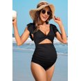 thumbnail image 5 of Charmo Ruffle Ribbed Maternity Swimsuit One Piece High Waisted Pregnancy Bathing Suits Push Up Swimwear, 5 of 5