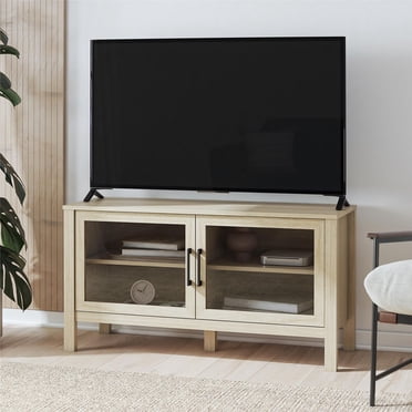 Mainstays Glass Door TV Stand, Spring Pine