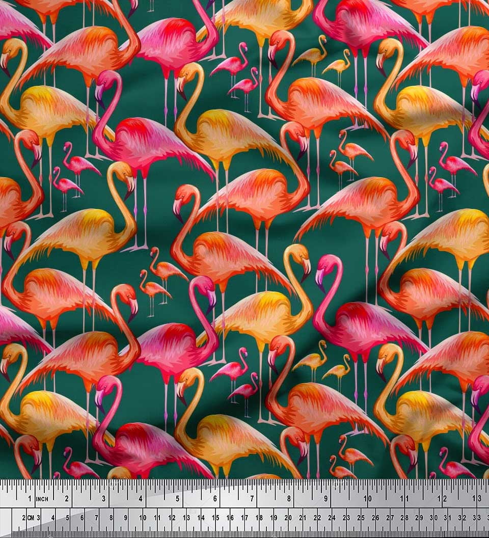 Soimoi Tissu Poly Georgette Flamant Rose Imprimé 1 Yard 52 Pouces de Large