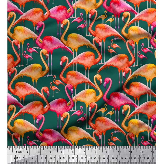 Soimoi Moss Georgette Fabric Flamingo Bird Fabric Prints by Yard 42 Inch Wide